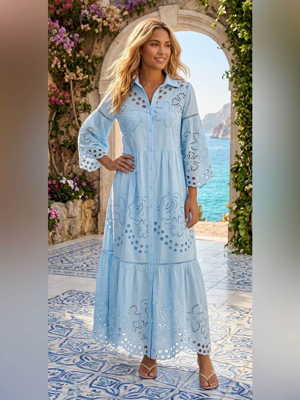 New SOLITAIRE Long Sleeve Laser Cut Maxi Dress